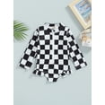 thumbnail image 2 of Bagilaanoe Toddler Baby Girls Casual One Piece Swimwear Romper 1-5 Years Checkerboard Print Long Sleeve Ruffle Zipper Beachwear Ruffle Rashguard Bathing Suits, 2 of 8