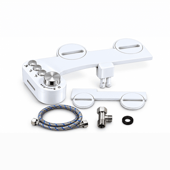 HUCIJYO Non-Electric Dual-Nozzle Bidet Attachment for Toilet, White