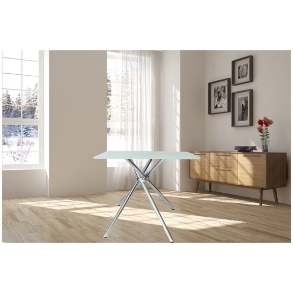 36" Square Frosted Tempered Glass Table Chrome   Dining Room   Contemporary,Modern   Kitchen & Dining Tables   Polished   Glass