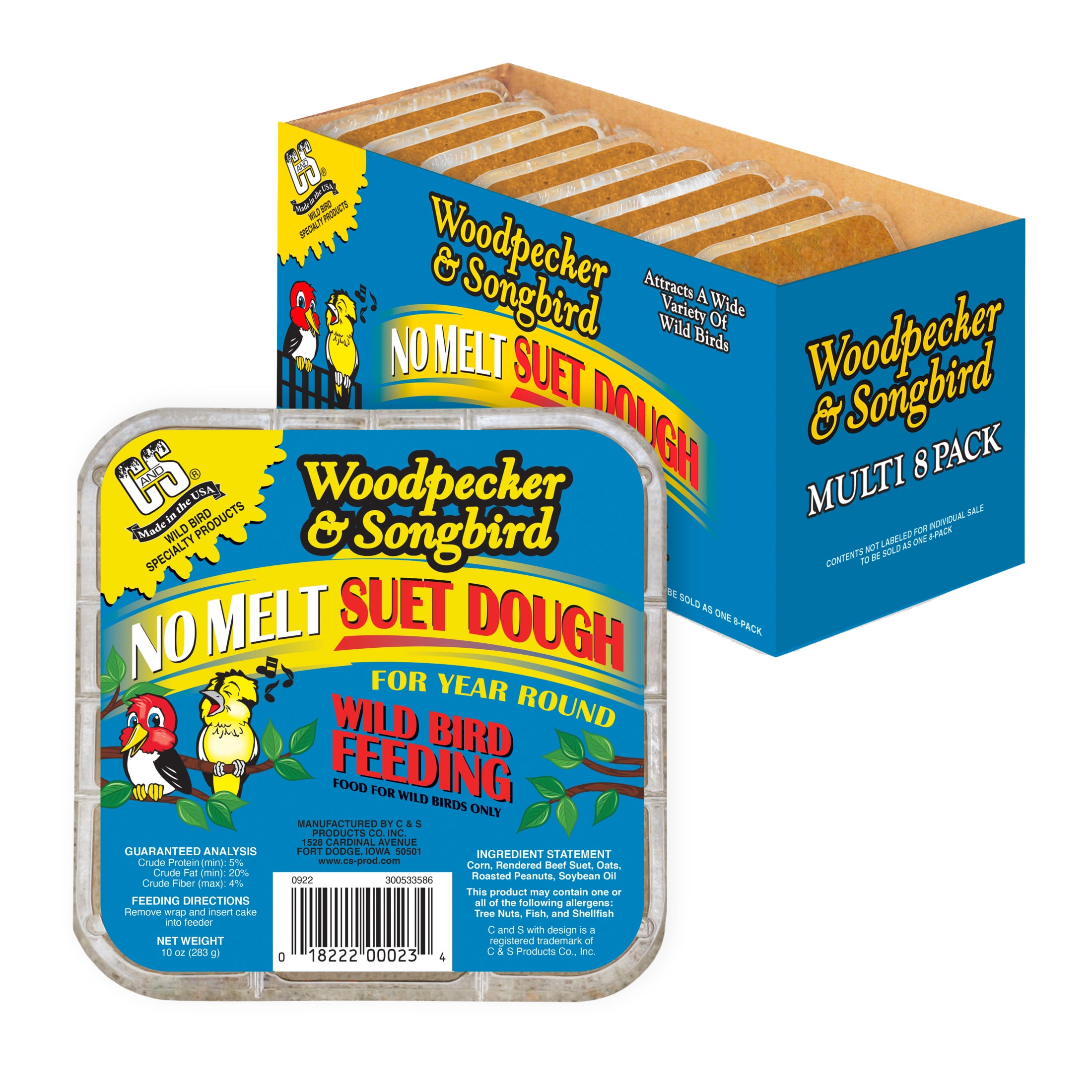 (3 pack) C&S No- Melt Suet Dough Woodpecker & Songbird Wild Bird Food, New 10 oz- 8 Pack