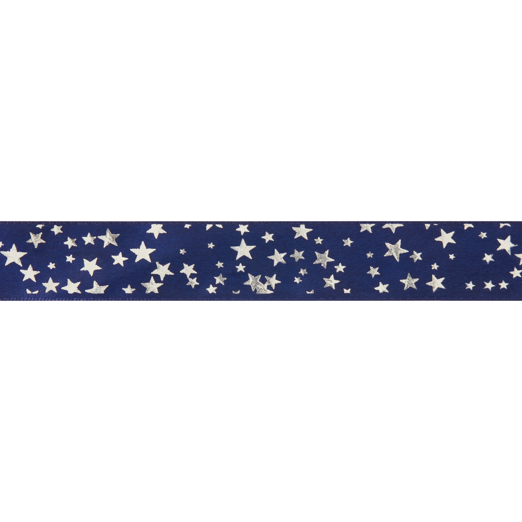 Offray Ribbon, Navy 7/8 inch Silver Stars Satin Ribbon, 9 feet
