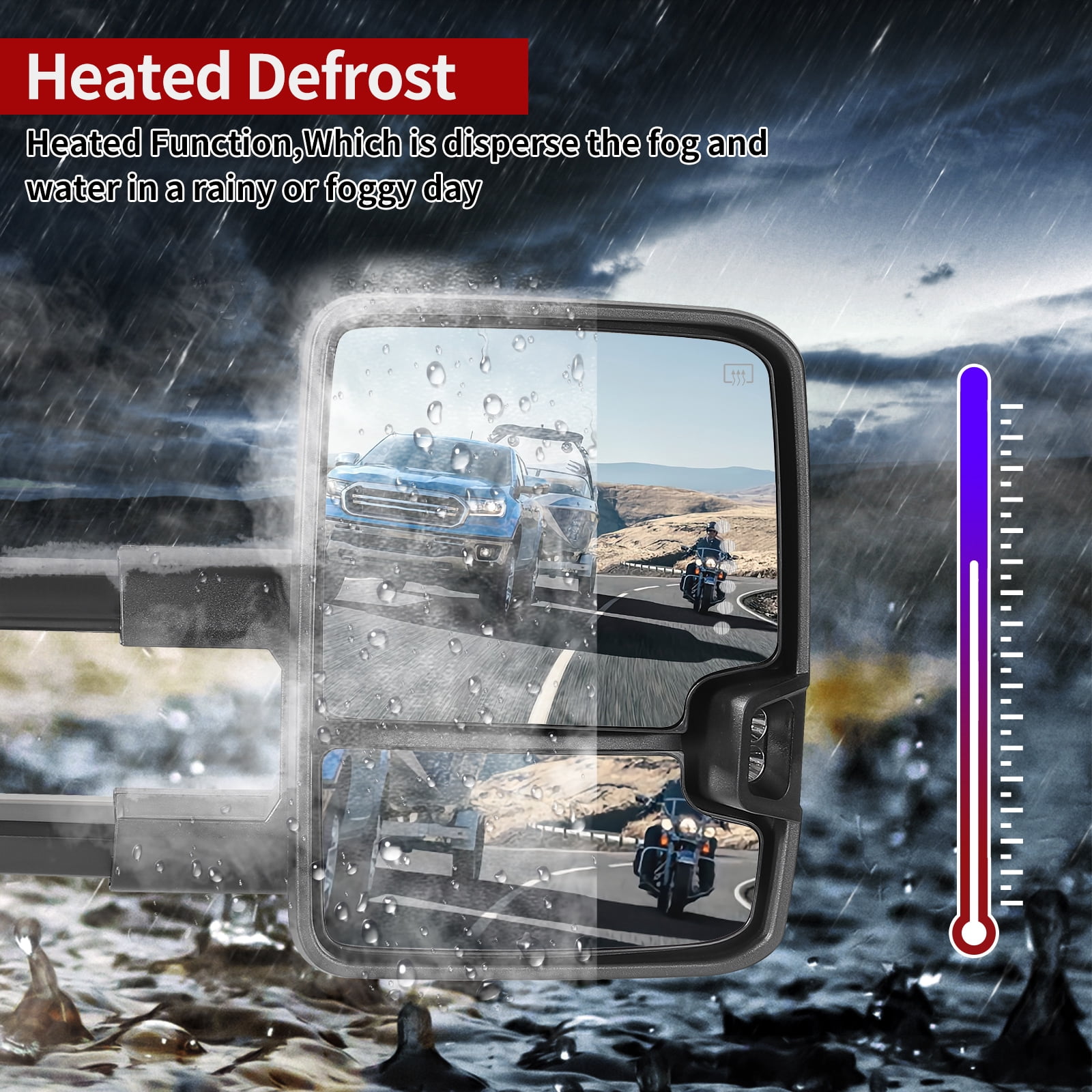 LEDKINGDOMUS Power Heated Towing Mirrors Compatible with 2003 - 2006 Silverado Sierra 1500 2500 HD 3500, Escalade Suburban Tahoe Yukon XL Manual Fold Telescopic Switchback Turn Signal Running Lights