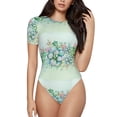 thumbnail image 2 of Goofa Succulent Printed Women Rash Guard Short Sleeve,Tummy control Swimsuit Surfing Swimsuit Bathing Suit One Piece Swimsuit UPF 50-Medium, 2 of 9
