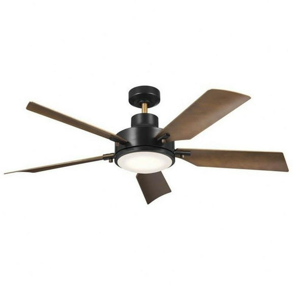 5 Blade Ceiling Fan with Light Kit in Industrial Style-14.5 inches Tall and 54 inches Wide-Satin Black Finish-Natural Brass Blade Color Bailey Street