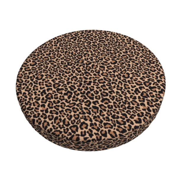 Disketp Brown Leopard Funda Redonda para Taburete, Funda de Cojín para Silla de Bar Suave y Elástica-12 inch