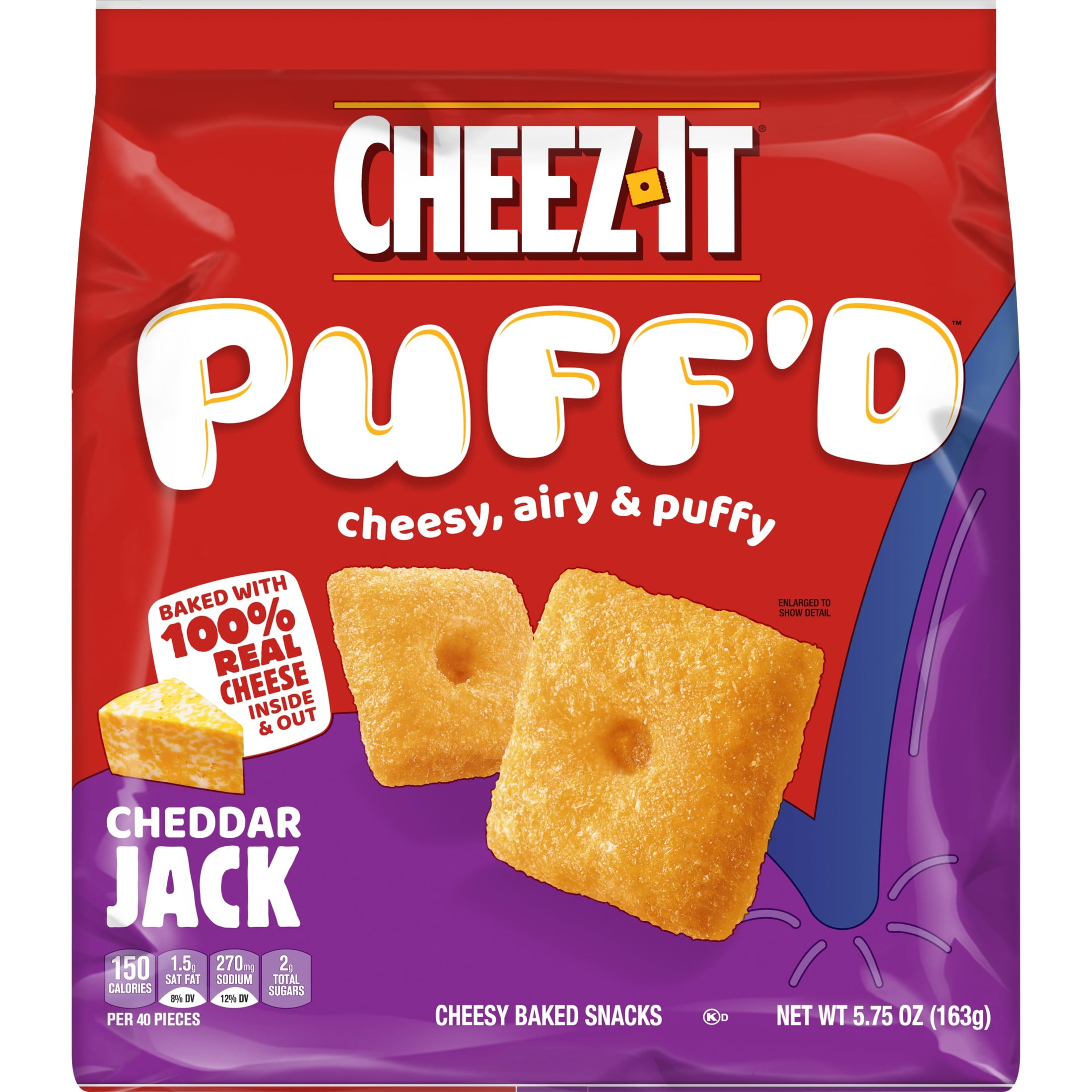 (3 pack) Cheez-It Puff'd Cheddar Jack Cheesy Baked Snacks, Puffed Snack Crackers, 5.75 oz