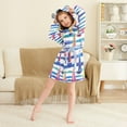 thumbnail image 3 of FORMRS Niños Bathrobe Unisex Hooded Robe Soft Plush Pajamas Sleepwear, Size 2-3T, Blue Hand Drawn Sailboats, 3 of 7