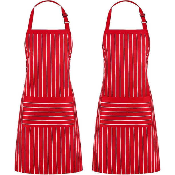 2 piezas de delantales de rayas con pechera ajustable $ 2 piezas de delantales de cocina unisex $ 2 piezas de delantales de cuello alto ajustables adecuados para chefs