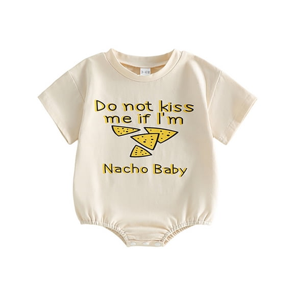 Ulitacool Boy Onesies Summer Short Sleeve Bodysuit Baby Letter Print Crewneck Romper Elegant Clothing Beige 6-9 Months
