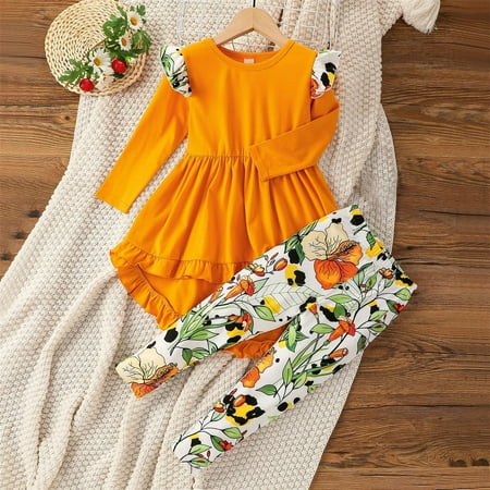 

Hunpta Toddler Kids Baby Flower Pants Set Long Sleeve Ruffle T Shirt Dress Floral Pants Leggings Girl s Outfit Set 2Pcs