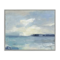 Stupell Industries Sunny Peninsula Seascape Landscape & Nature Painting Gray Framed Art Print Wall Art, 20 x 16