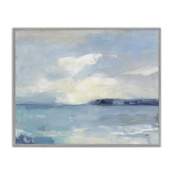 Stupell Industries Sunny Peninsula Seascape Landscape & Nature Painting Gray Framed Art Print Wall Art, 20 x 16