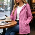 thumbnail image 6 of Smsaxvxz Plus Size Rain Jacket for Women Casual Striped Lined Hooded Lightweight Raincoat Outdoor Waterproof Windbreaker Pink 2XL, 6 of 8