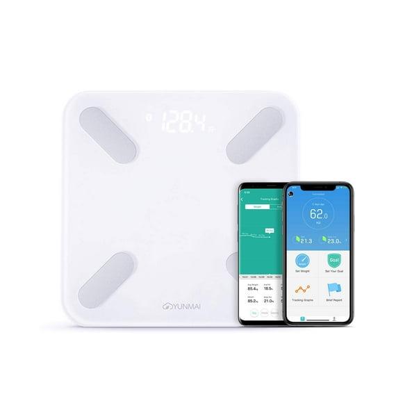 Báscula para Grasa Corporal e IMC X YUNMAI IMC con Bluetooth Recargable Aplicación Gratuita y Pantalla Oculta Blanco YUNMAI YI-967788