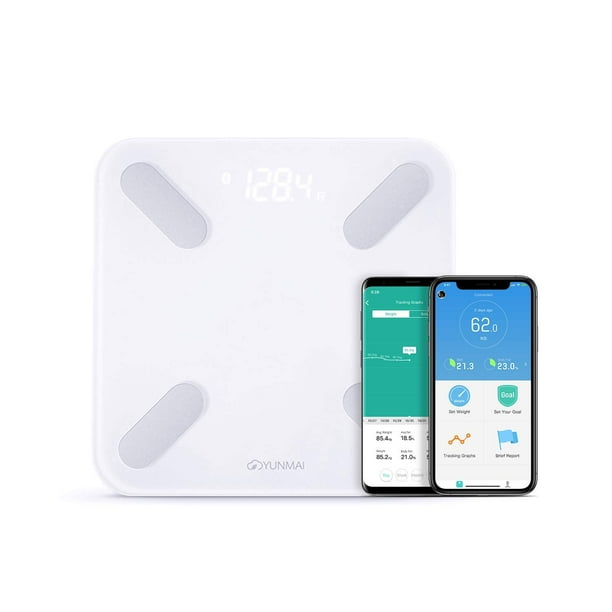 Báscula para Grasa Corporal e IMC X YUNMAI IMC con Bluetooth Recargable Aplicación Gratuita y Pantalla Oculta Blanco YUNMAI YI-967788