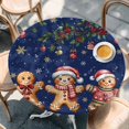 thumbnail image 2 of Gingerbread Christmas Round Tablecloth, Fitted Table Cover with Elastic for 36"-44" Round Tables, Xmas Balls Branches Navy Blue Table Cloth Outdoor Indoor Dinning Party Waterproof Tablecloths, 2 of 7