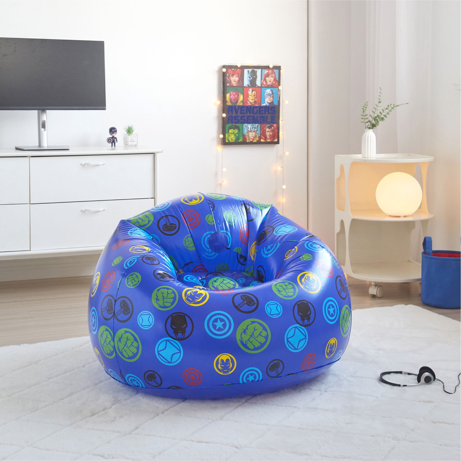 Marvel Avengers Kids' Inflatable Gaming Chair, Black , Ages 3-10, Blue