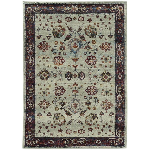Oriental Weavers Andorra Area Rug - 6842D - 8'6" x 11'7" - in Stone/ Red - Vintage Inspired, Stain Resistant, Family and Pet Friendly , Dining, Living Room Rug
