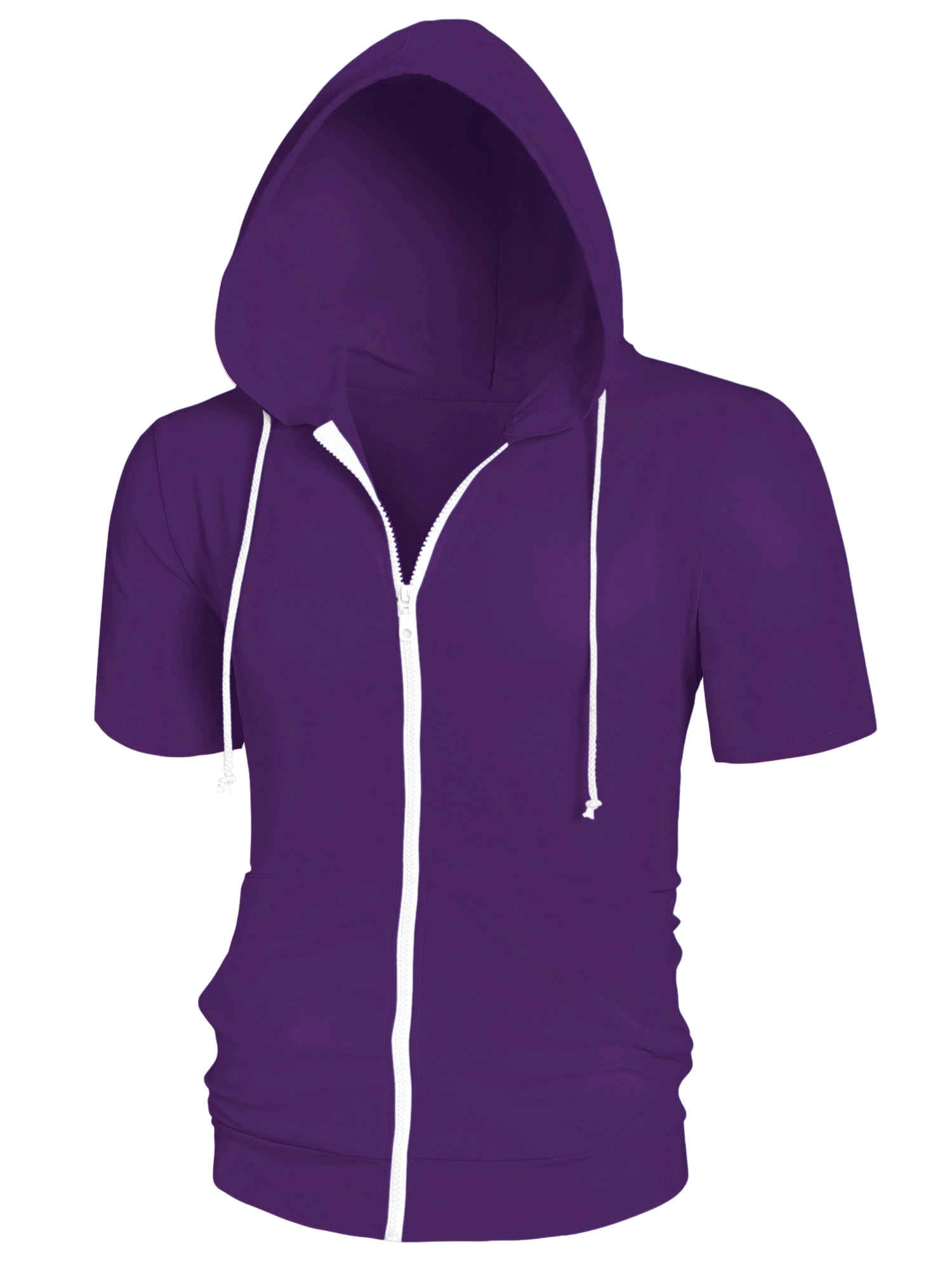 Unique Bargains Men's Short Sleeve Solid Color Zip Up Sport Hoodies XL Purple