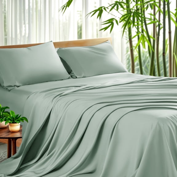 Sonoro Kate Luxury Bamboo Bed Sheet Set - Deep Pockets - 4 Piece, King, Spa Blue