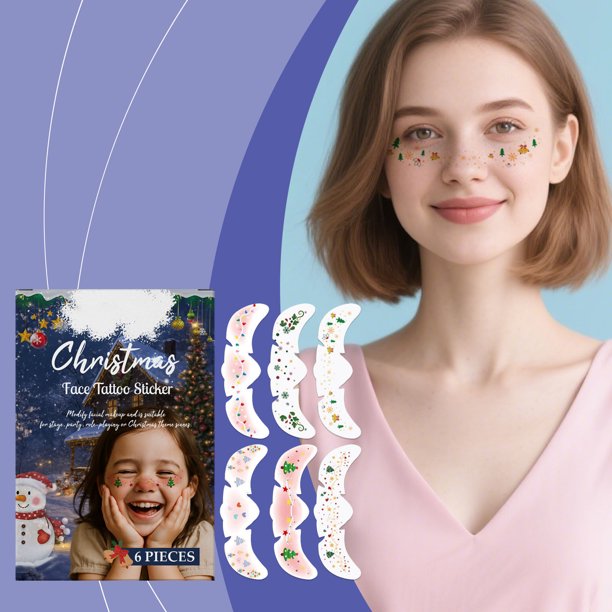 Pisexur Belleza Maquillaje Pegatinas navideñas para caras, lindas y dulces, pegatinas temporales para fiestas navideñas, regalos navideños infantiles de alta gama, pegatinapara mujeres y hombres