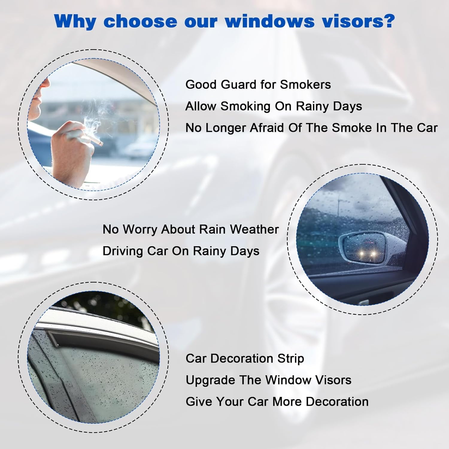 PANGOLIN 4Pcs Car Window Visors Fits for 2016-2021 Honda Civic 4-Door Sun Wind Deflector Rain Vent Window Visors Deflectors