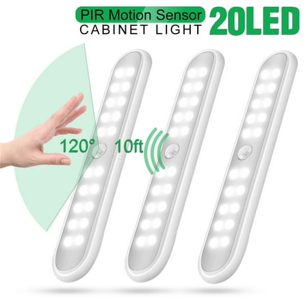 

3PCS 20 LED Portable Wireless Motion Sensor Activated Night Light LED Under Cabinet Lighting Battery Powered Closet Lights Under Counter Lighting Stick On Lights Wardrobe Bookshelf