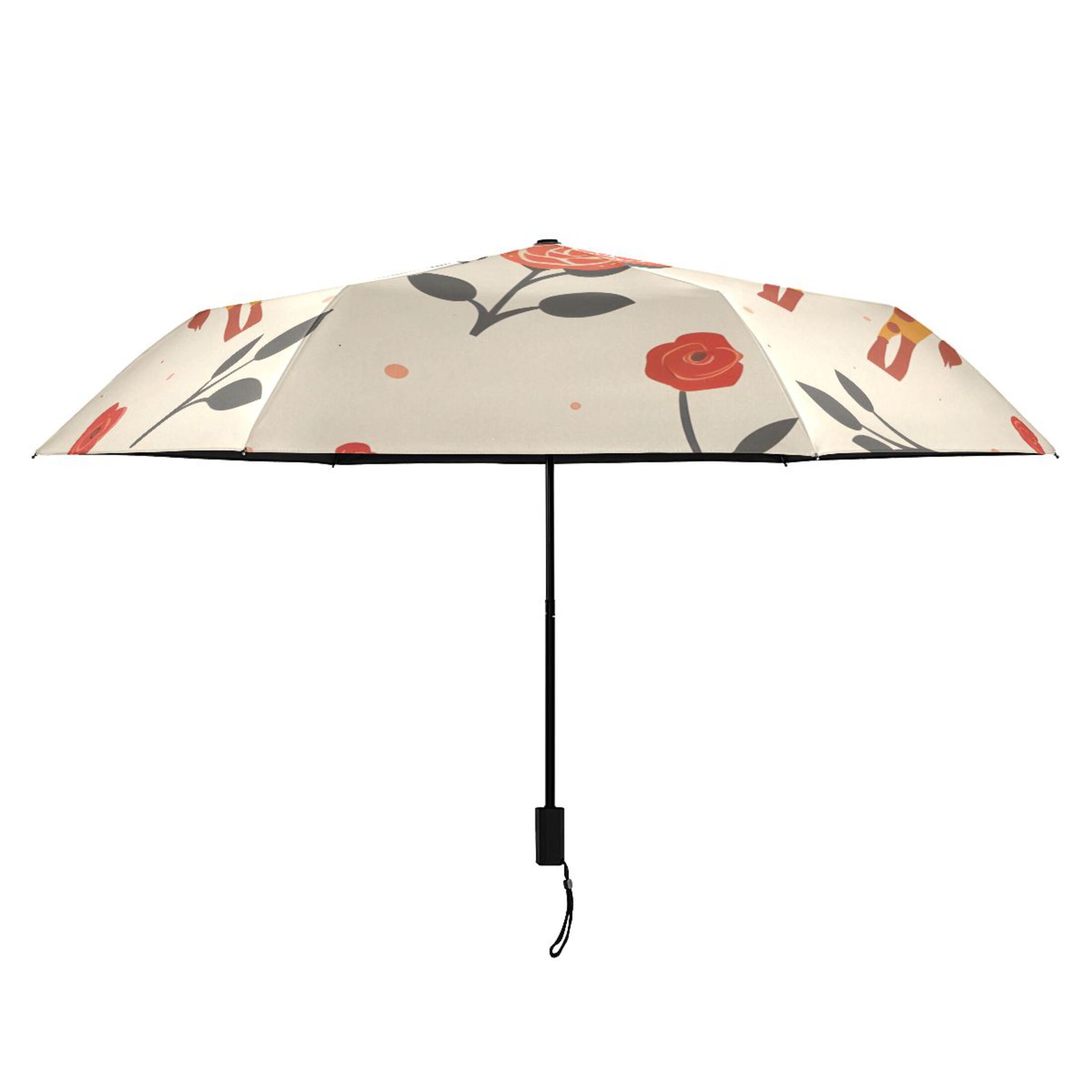 Cartoon Cute Giraffes Roses All Weather Umbrella Triple Folding Parasol 6 Ribs UV Protection Portable