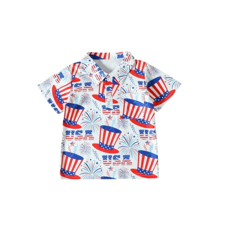 

4th of July Baby Boy Clothes American Flag Short Sleeve Polo Shirt Button Down Lapel T-Shirt Top Memorial Day Outfit