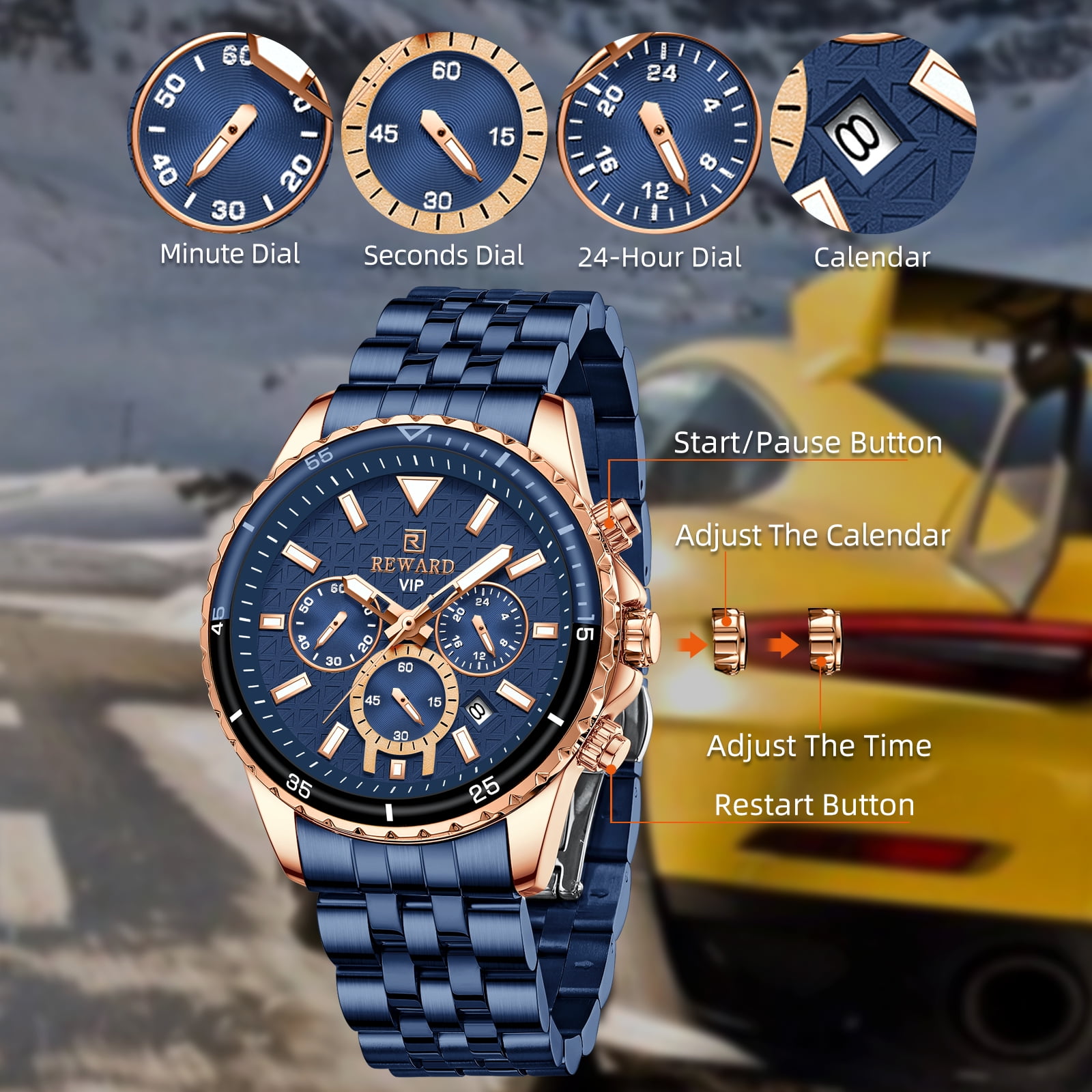 Mens Watches Analog Quartz Chronograph Stainless Steel Watches for Men 30M Waterproof Men's Wrist Watches with Calendar Luxury Business Work Casual Watch Elegant Gifts