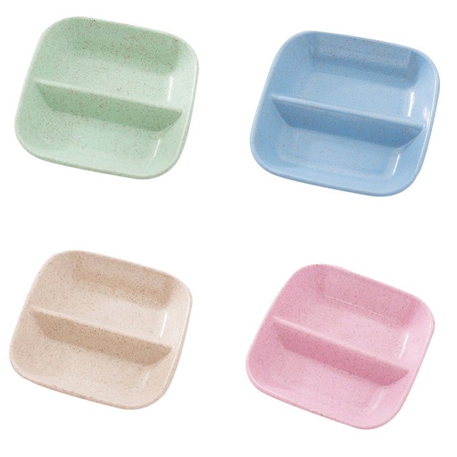 Wheat Straw Square Divided Seasoning Dishes Table Sauce seasoning plate table Container Kitchen Cutlery Snack Plate
