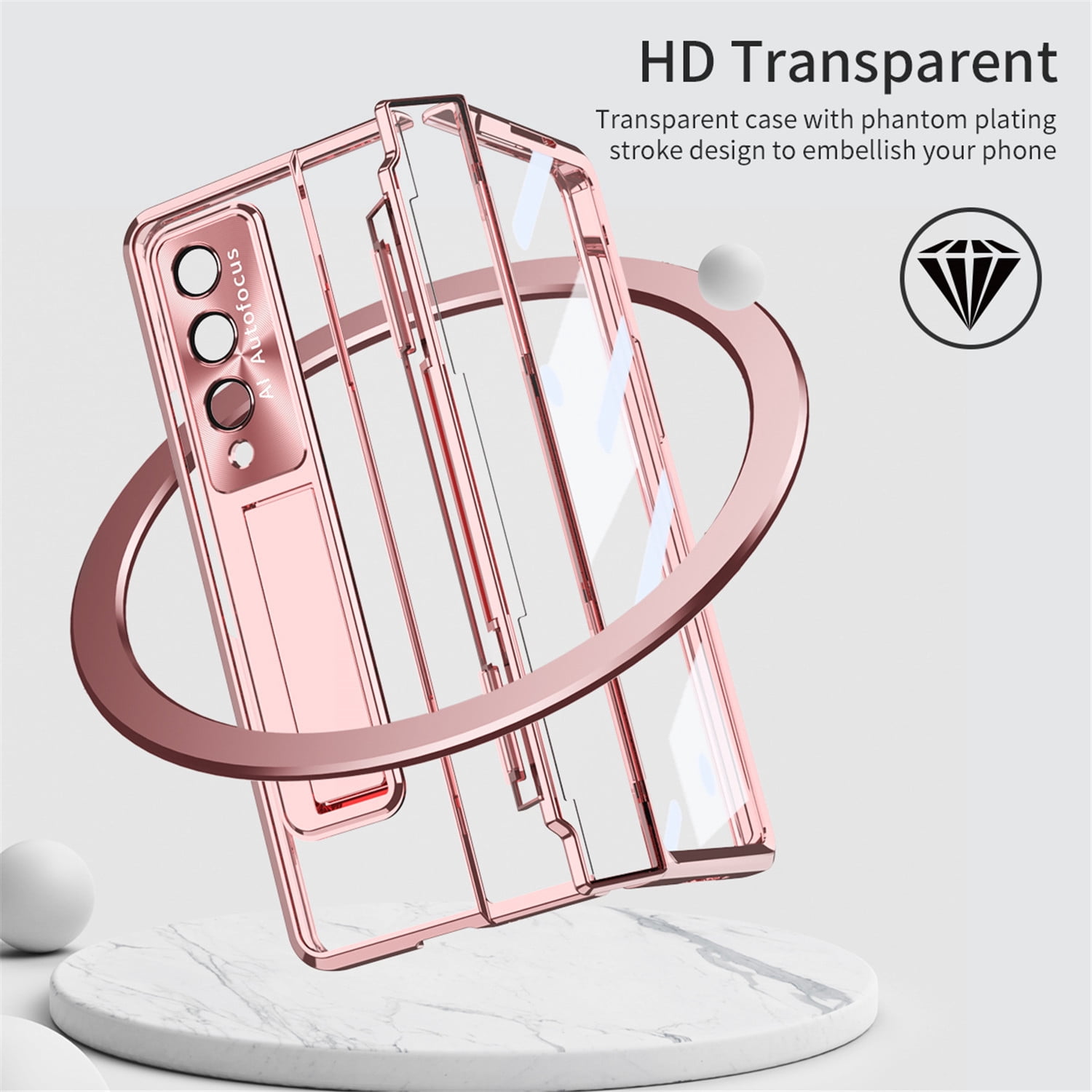 for Samsung Galaxy Z Fold 4 2022 Case, Luxury Plating Shockproof Drop Protection Phone Case for Samsung Galaxy Z Fold 4 5G 7.6 inch, Rosegold