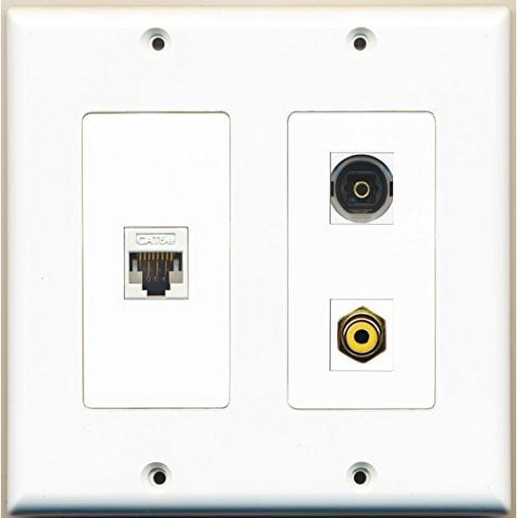 RiteAV - 1 Port RCA Yellow 1 Port Toslink 1 Port Cat5e Ethernet White - 2 Gang Wall Plate