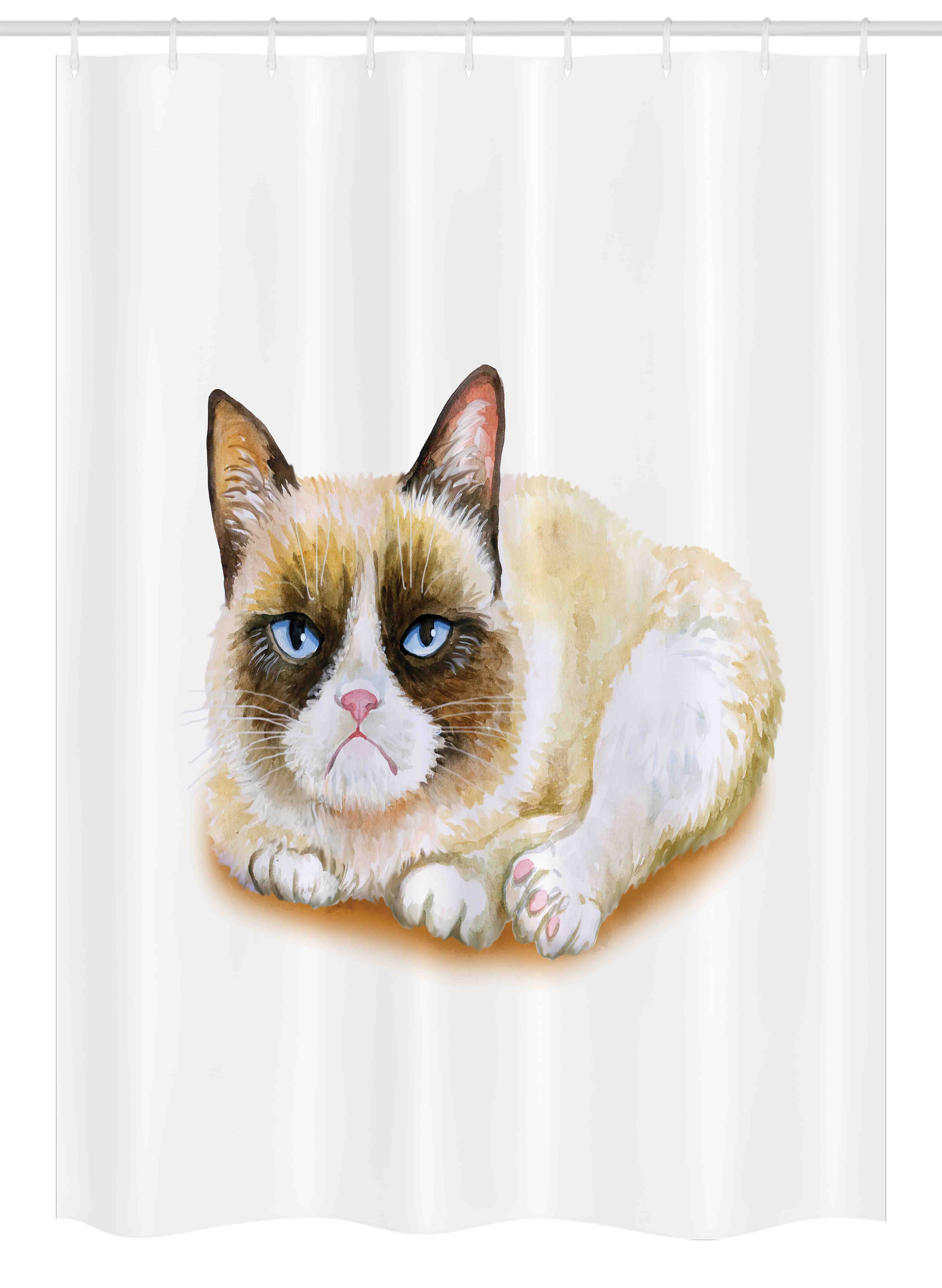Animal Stall Shower Curtain, Grumpy Siamese Cat Angry Paws Asian Kitten Moody Feline Fluffy Love
