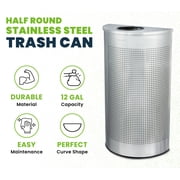 Alpine Half Round Trash Can Open Top - Modern 12 Gallon Trash Can Stainless Steel Space Saving Indoor Commercial Trash Can, Perfect for for Bathroom. Office, Lobby and Business.