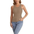 thumbnail image 2 of Built in Bra Tank Tops for Woman's Solid Color Round Neck Vest Fashion Casual Top Tank Tops Khaki, 2 of 9