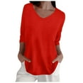 thumbnail image 1 of Women Spring Casual Three Quarter Sleeve Solid V Neck Loose Pullover Knit Fall Sweater Top, 1 of 5
