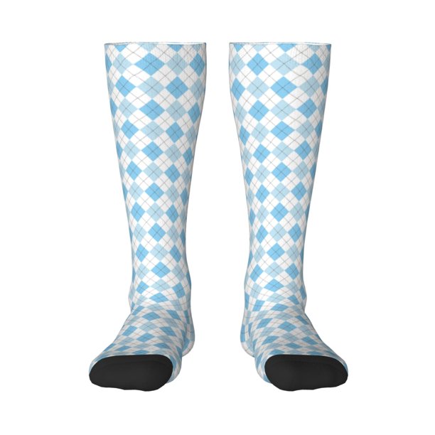 Balery Blue and White Squares Calcetines novedosos Calcetines deportivos Calcetines hasta la rodilla Calcetines de algodón Calcetines originales y geniales