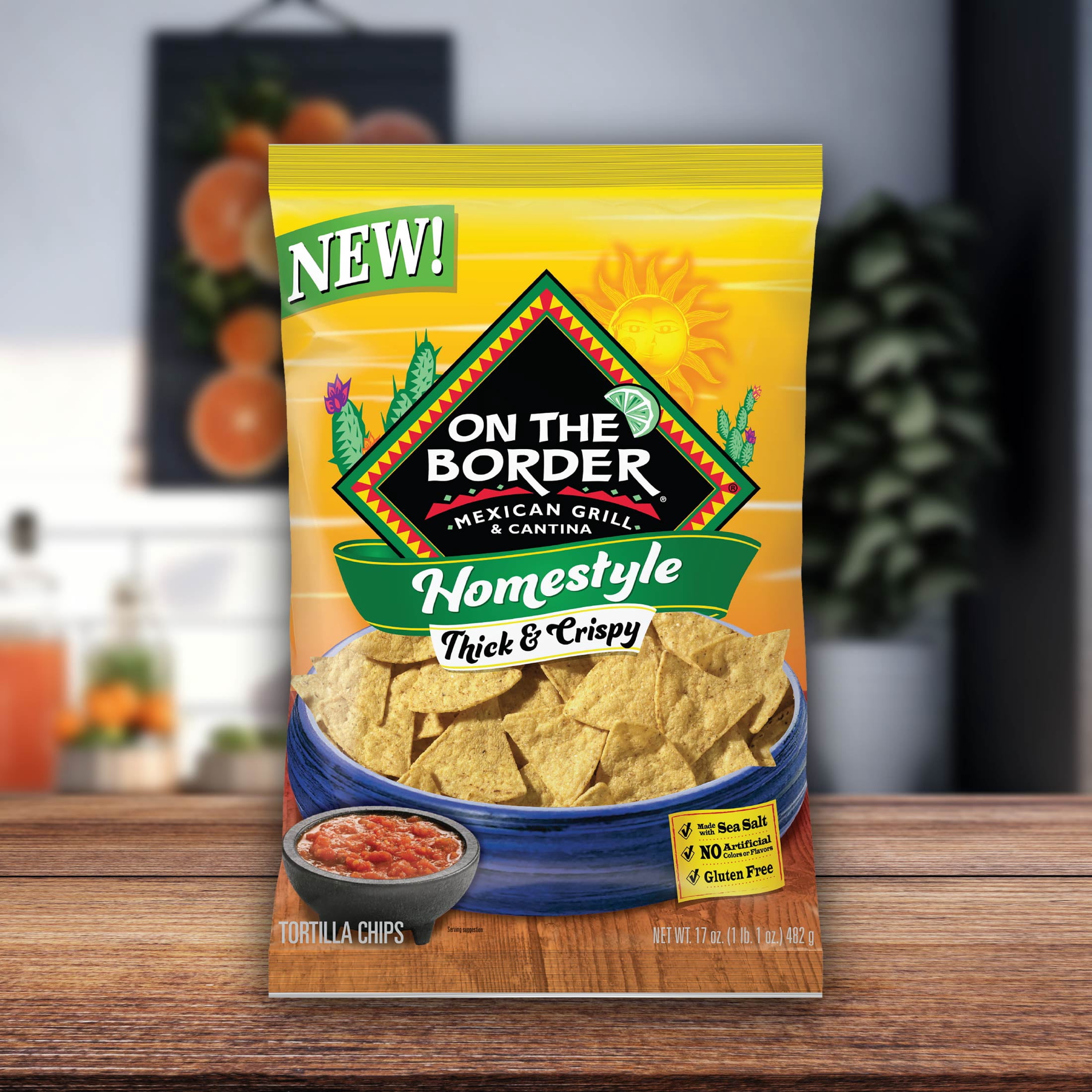 On The Border Homestyle Thick & Crispy Tortilla Chips, Gluten-Free, 17 oz Bag