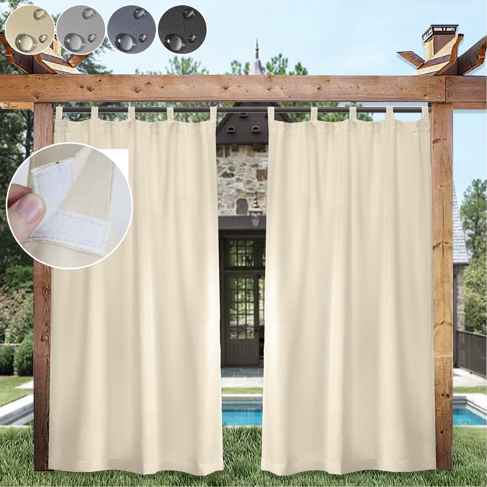 DONGPAI Outdoor Patio Curtains Waterproof 52" x 84" Blackout Tab Top