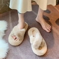 thumbnail image 3 of Pantuflas Peludas De Color Sólido Para Mujer De Otoño E Invierno, Pantuflas De Algodón Cruzadas Planas Antideslizantes Y Resistentes Al Desgaste Speravity  AP007253-10, 3 of 6