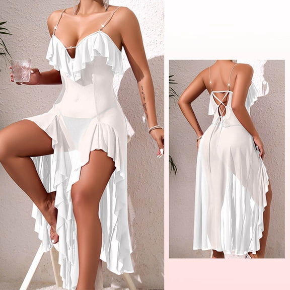 Blmnix Womens Nightgown Lightweight Nightgowns Sexy Nightgown Chemises Nightshirt V-Neck White Below-the-Knee Sleeveless Moomoo Nightgowns for Women