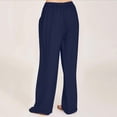 thumbnail image 6 of WULMLEO Linen Pants Women Spring Summer Dressy Casual High Waisted Drawstring Pant Cotton Straight Leg Lounge Trousers Navy S, 6 of 7