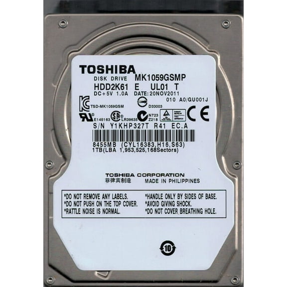 MK1059GSMP HDD2K61 E UL01 T F/W: A0/GU001J Toshiba 1TB
