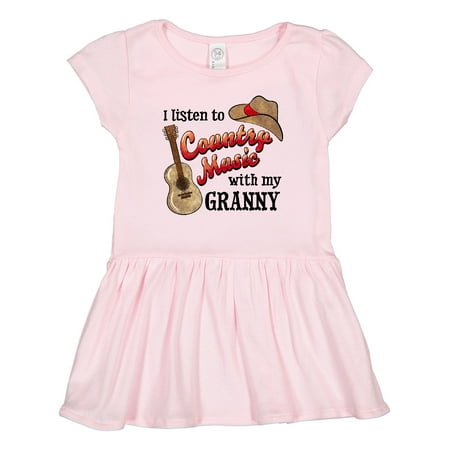 

Inktastic I Listen to Country Music with My Granny with Guitar and Hat Gift Toddler Girl Dress