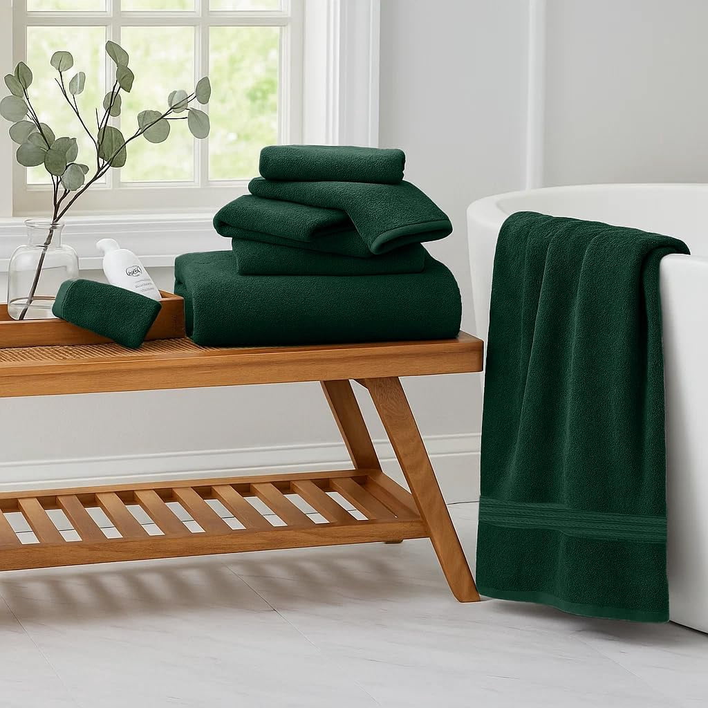RIVERSIDE 8 Piece Cotton Towel Set 2 Bath 27x54 and 2 Hand Towels 16x28 with 4 Washcloths 12x12 Soft Absorbent - Hunter Green