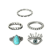Jessica Simpson Fashion Metal Faux Turquoise Stone Ring Jewelry Set, Set of 5