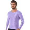 thumbnail image 4 of Jhaoyu Men's Glossy Long Sleeve Compression Shirts Athletic Workout Sports Rash Guard Undershirt Lavender M, 4 of 6