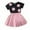 Black-10, variant on Owordtank Girl's 2 Piece Summer Outfits Cute Floral Applique Short Sleeve Knitted Top and Pleated Skirt Set