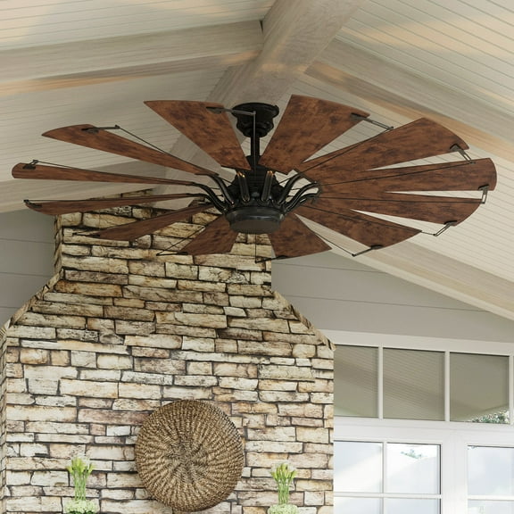 Luxury Traditional Indoor Ceiling Fan, 17.375''H x 60''W, with Urban Industrial Style Elements, Urban Loft Design, Architectural Bronze Finish, UHP9020